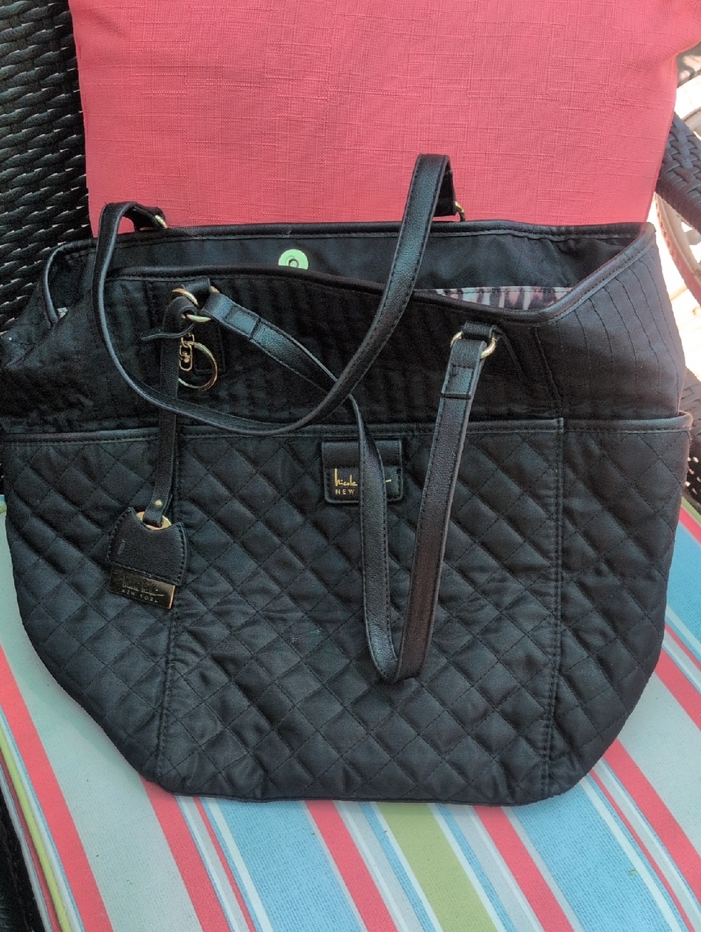 Nicole Lee Black Quilted Tote with Gold Accent